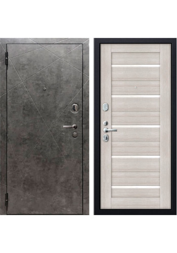 Дверь мет. SD Prof-10 Вектор Бетон темный/Листв. белая, со стеклом